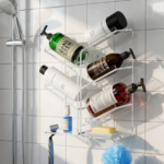 suction cup shower caddy mounted on bathroom wall